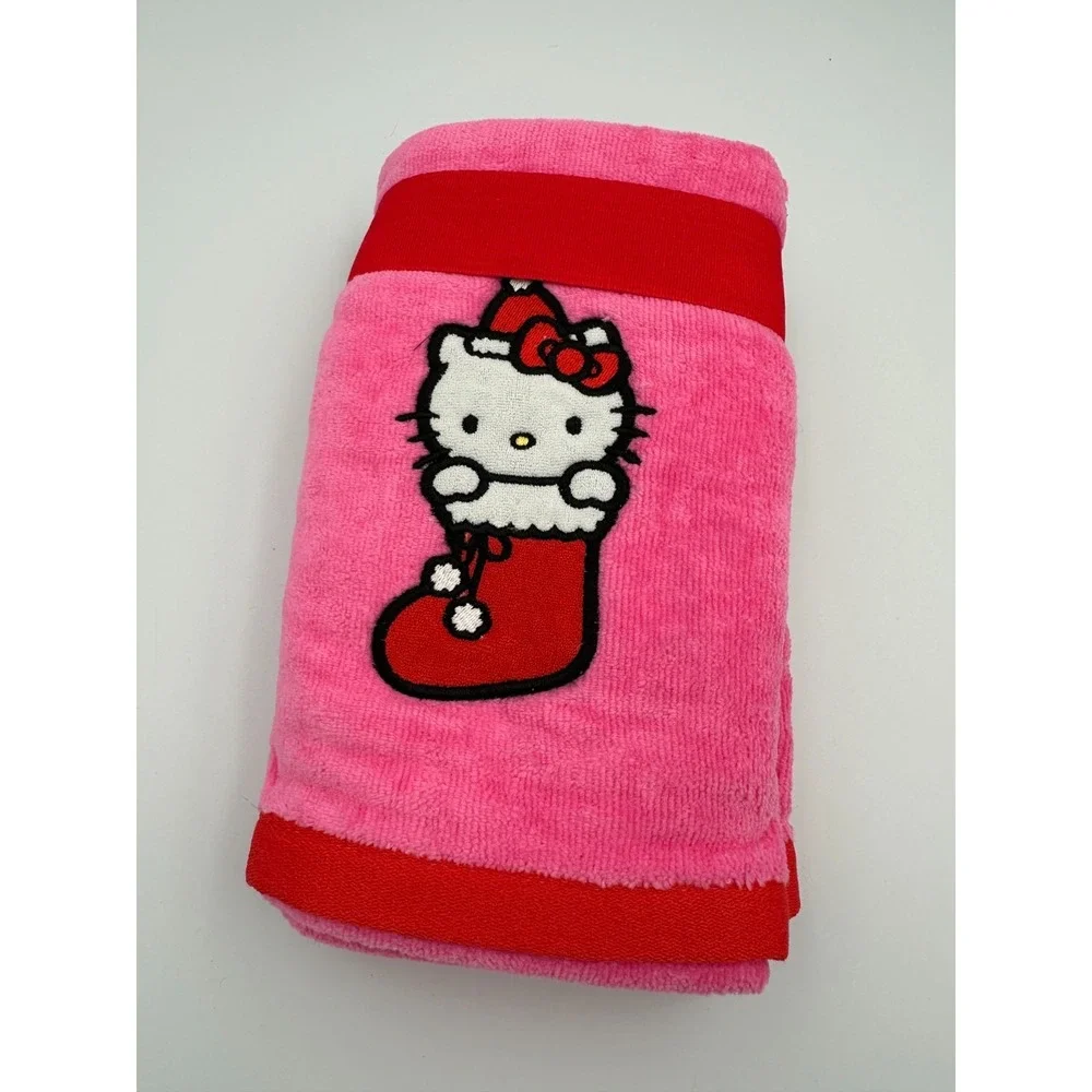 2 Pack HELLO KITTY Pink Hand Towels Christmas Holiday Stocking Embroidered NEW